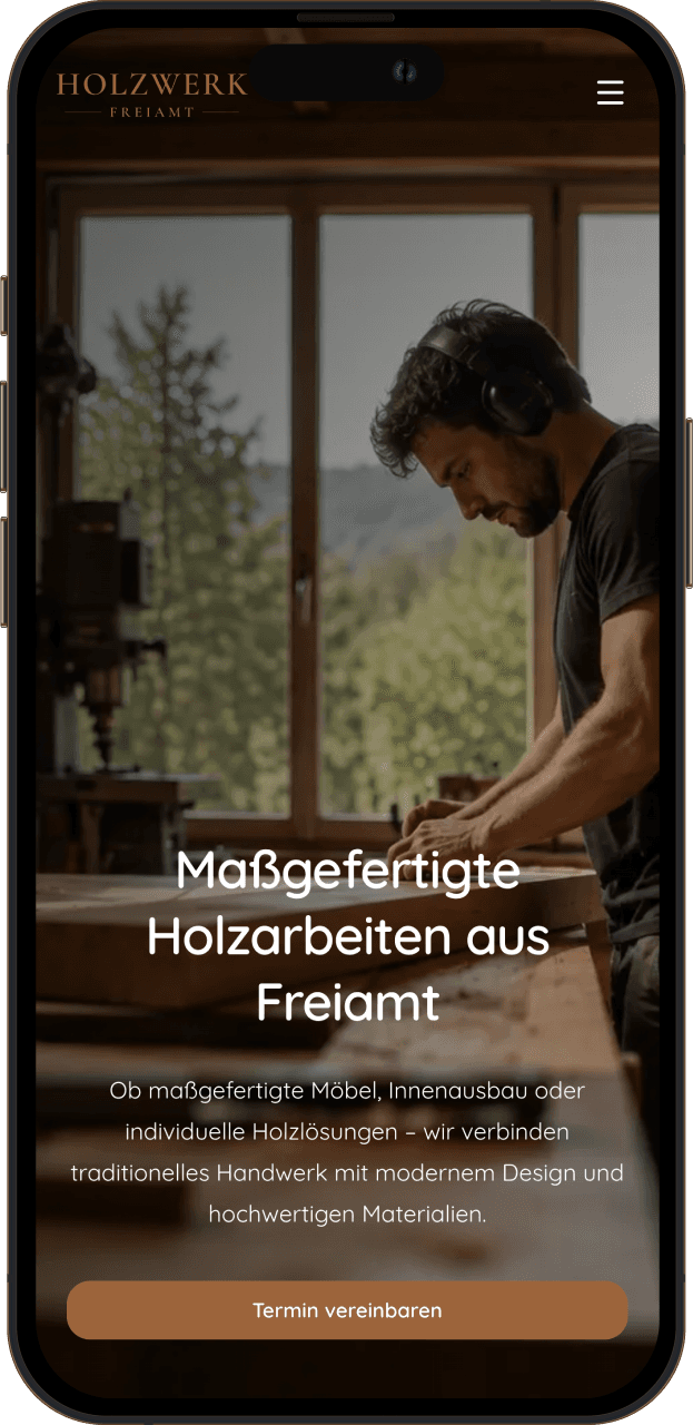 Mobile Ansicht einer Unternehmenswebseite